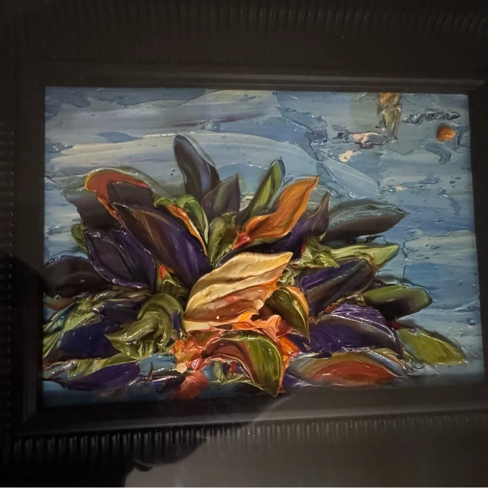 Renea Menzies Beautiful 3-D Oil Sculpted Flower Painting Black Jewelry Box - Picture 6 of 9